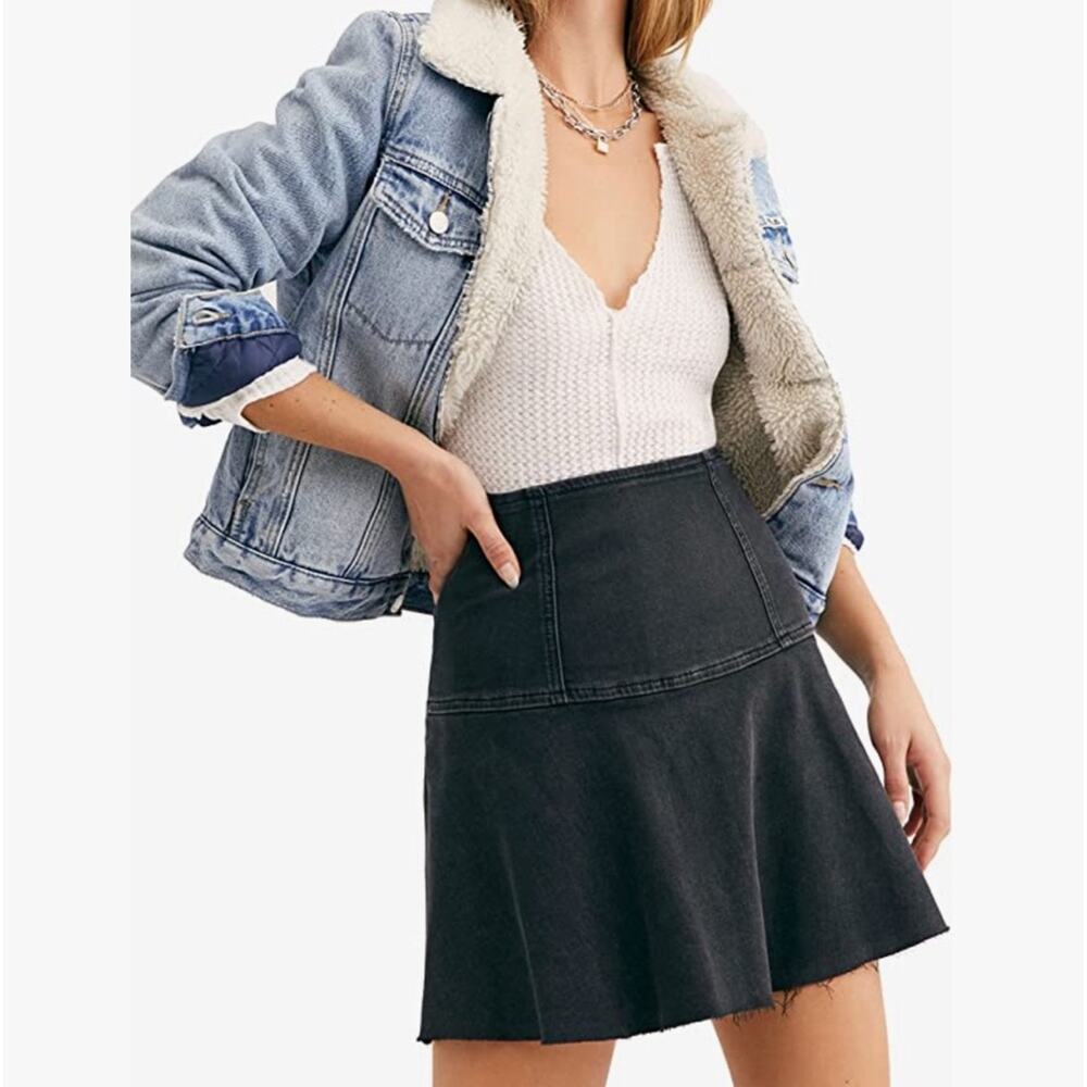 New! Free People Forest black Highlands denim skater skirt women’s 4